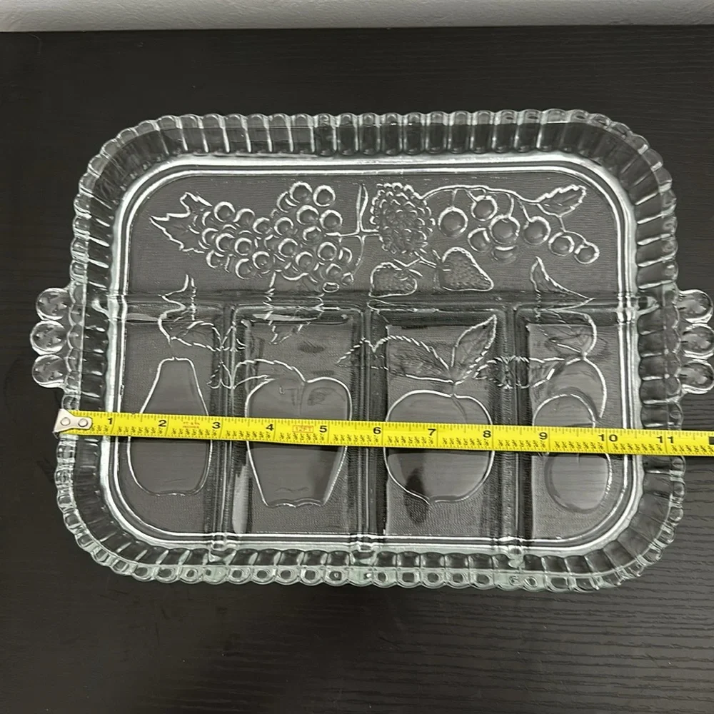 1960 Indiana Glass Co. Imperial Glass Fruit Embossed Divided Serving Tray Dish